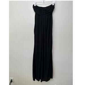 Bordeaux Black Strapless Linen Maxi Dress Ruched Bust Women’s S